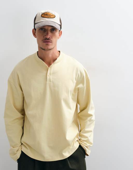 ASOS DESIGN kraftig boxy oversized langærmet Henley-T-shirt i gul, 4 af 5