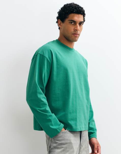 ASOS DESIGN kraftig boxy oversized langærmet T-shirt i grøn - view 1