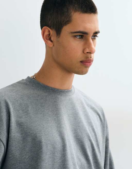 ASOS DESIGN kraftig boxy oversized langærmet T-shirt i mørkegråmeleret, 3 af 5