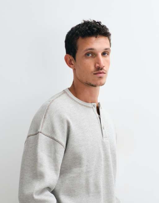 ASOS DESIGN kraftig boxy oversized langærmet T-shirt med henley i cream waffle, 5 af 10