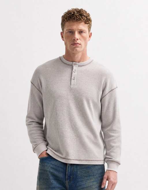 ASOS DESIGN kraftig boxy oversized langærmet T-shirt med henley i cream waffle, 6 af 10