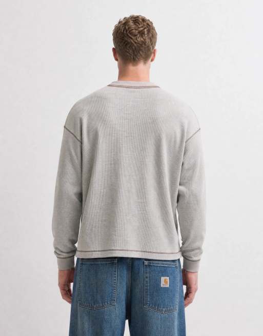 ASOS DESIGN kraftig boxy oversized langærmet T-shirt med henley i cream waffle, 8 af 10