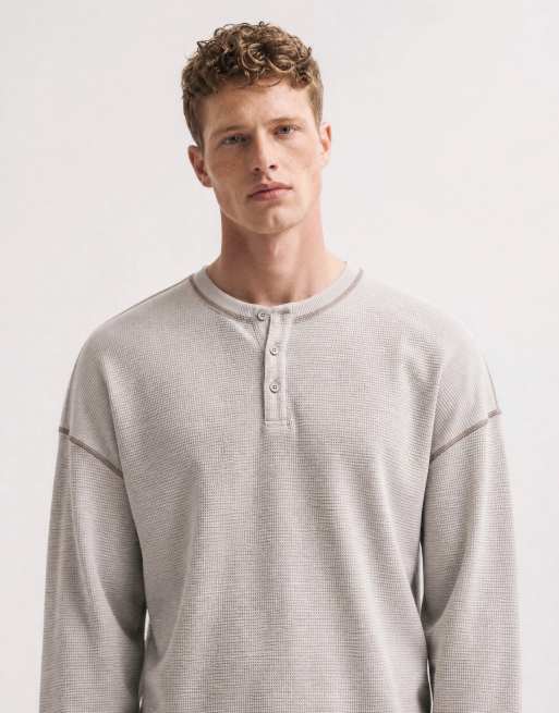 ASOS DESIGN kraftig boxy oversized langærmet T-shirt med henley i grå waffle-stof, 10 af 10