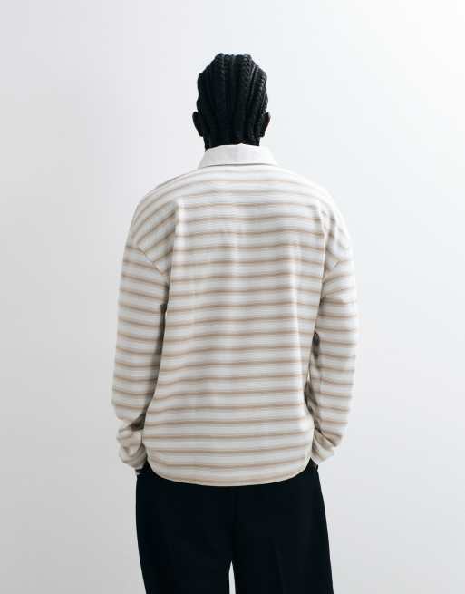 ASOS DESIGN kraftig boxy oversized rugby-polo i beige stribe, 5 af 5