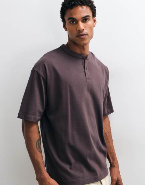 ASOS DESIGN kraftig boxy oversized T-shirt med henley i navy - view 1