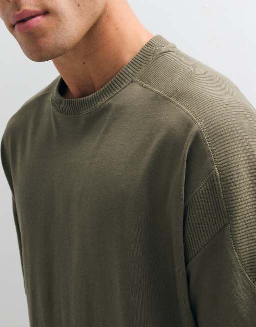 ASOS DESIGN kraftig boxy oversized T-shirt med paneler i khaki, 4 af 5
