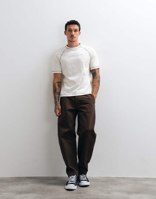 ASOS DESIGN kraftig boxy T-shirt med regular fit, raglanærmer og print i cream, 3 af 5