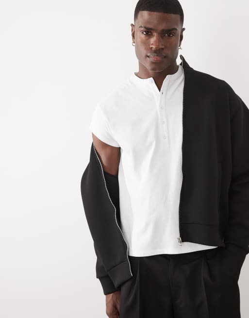 ASOS DESIGN - Kraftig hvid henley-T-shirt i regular fit med afkortede ærmer, 5 af 5
