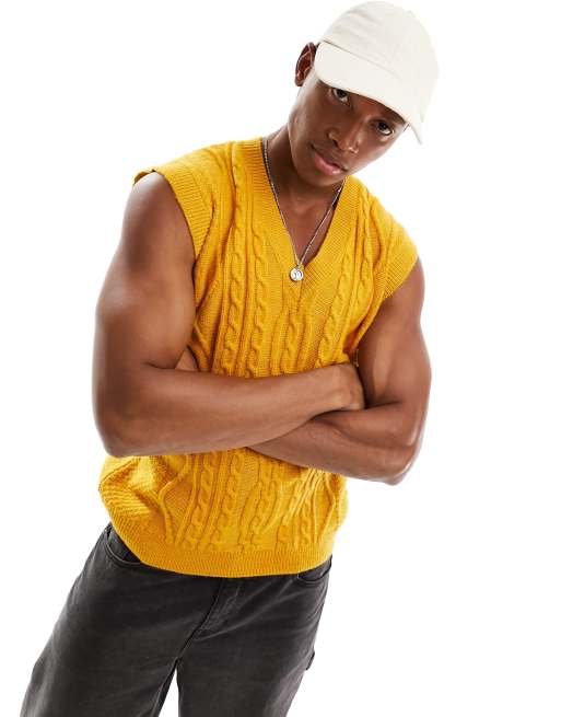 ASOS DESIGN - Kraftig kabelstrikket tanktop i sennepsfarve