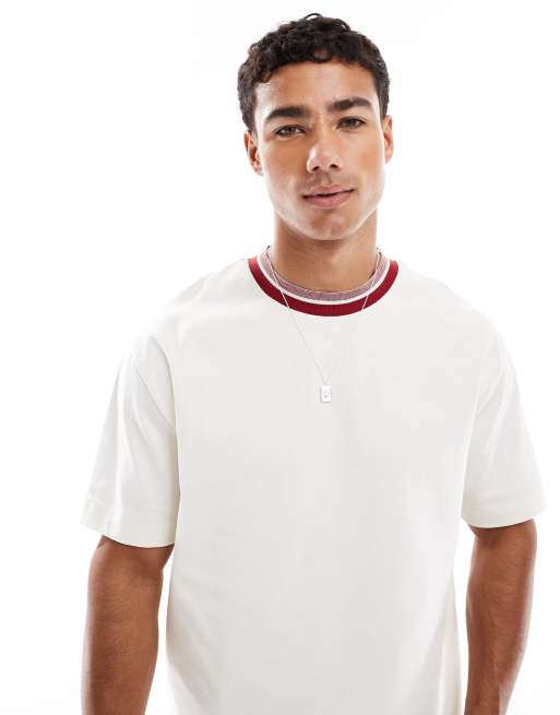 ASOS DESIGN - Kraftig og afslappet cremehvid T-shirt med kontrastkrave , 3 af 4