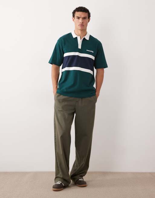 ASOS DESIGN - Kraftig og afslappet mørkegrøn poloskjorte med tekstur og striber, 2 af 5