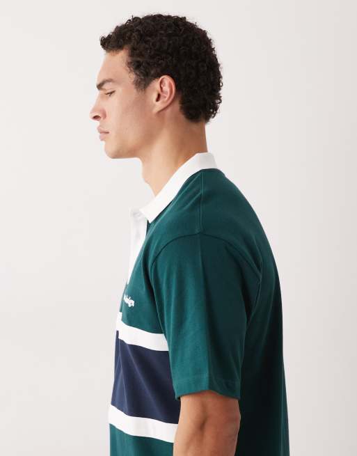 ASOS DESIGN - Kraftig og afslappet mørkegrøn poloskjorte med tekstur og striber, 4 af 5
