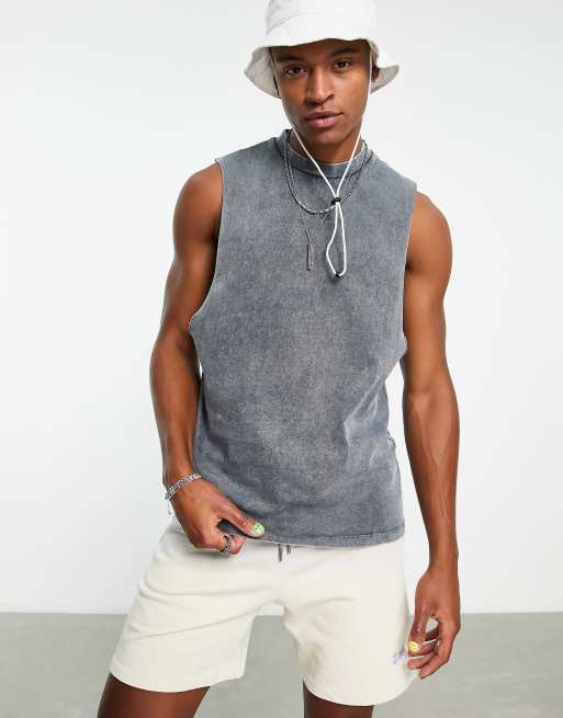 ASOS DESIGN - Kraftig og afslappet overdel i grå syrevask - GREY