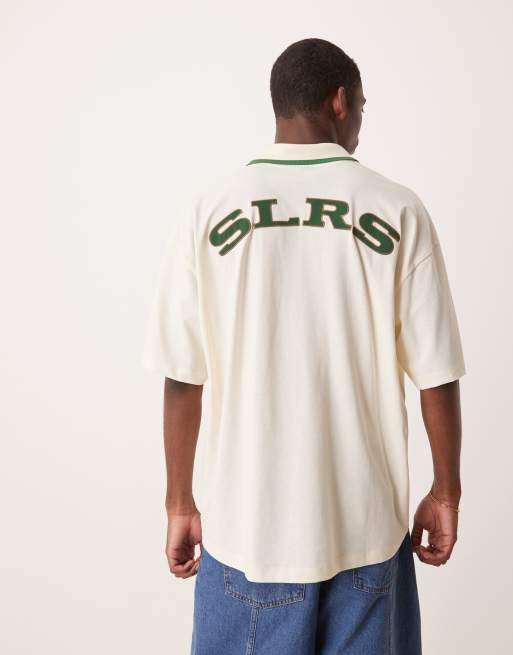 ASOS DESIGN - Kraftig og oversized beige poloskjorte med reverskrave og mærkedetalje , 4 af 4