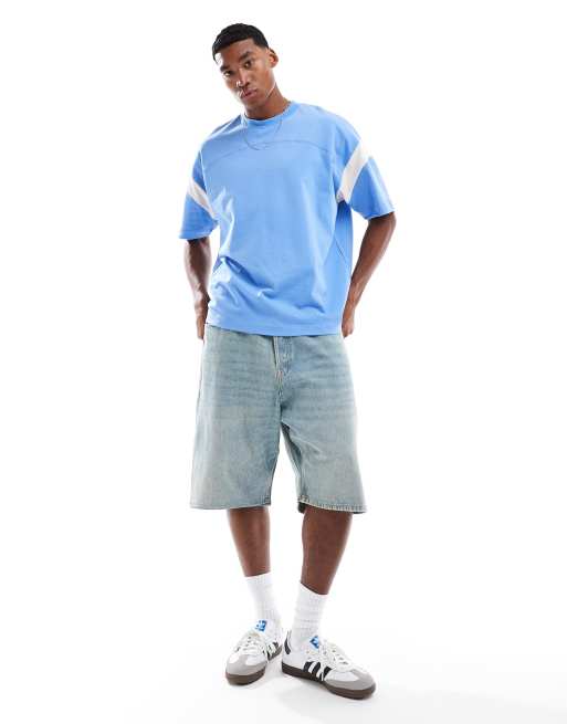 ASOS DESIGN - Kraftig og oversized blå T-shirt med kontrastpanel og firkantet pasform , 4 af 4