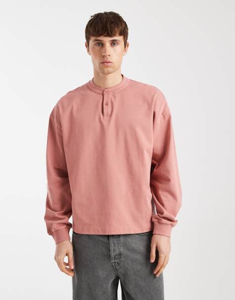 ASOS DESIGN - Kraftig og oversized rosa henley-T-shirt med lange ærmer og firkantet pasform - view 1