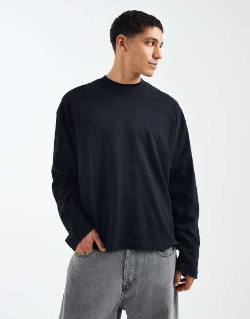 ASOS DESIGN - Kraftig og oversized sort T-shirt med lange ærmer og firkantet pasform