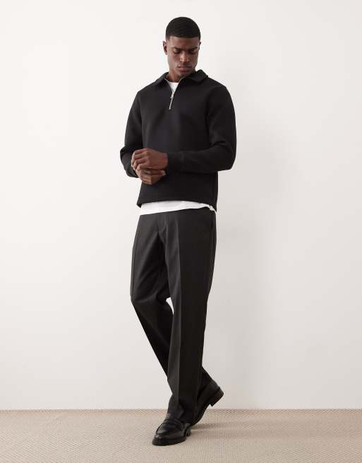 ASOS DESIGN - Kraftig og sort polo-sweatshirt med fastgjort kant i scuba-lignende stof, 2 af 5