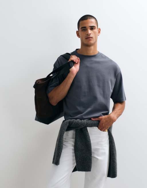 ASOS DESIGN kraftig oversized boxig t-shirt i kolgrått, 2 av 5