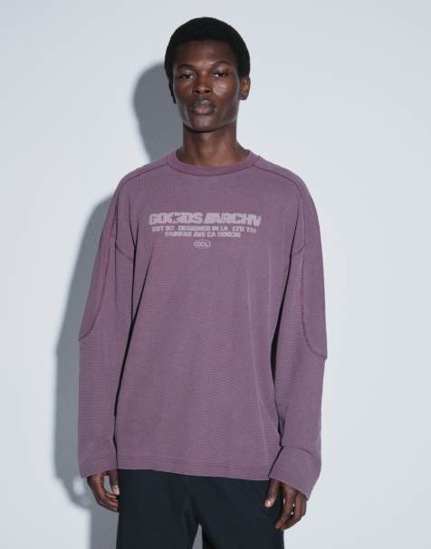 ASOS DESIGN kraftig oversized langærmet T-shirt med tekstprint i brun - view 1