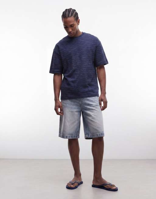 ASOS DESIGN kraftig oversized T-shirt i tekstureret blåstribet stof, 2 af 5