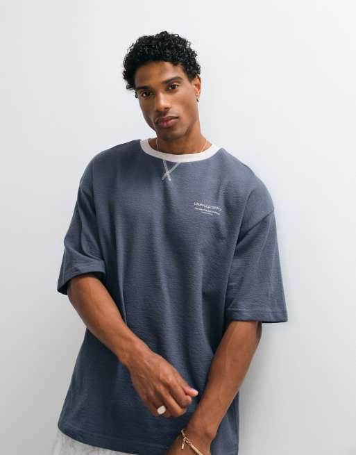 ASOS DESIGN kraftig oversized T-shirt med høj tekst i kulgrå crepe-stof, 3 af 5