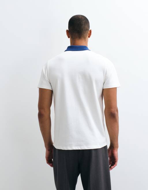 ASOS DESIGN kraftig polo i regular fit med kontrasterande krage i cream, 5 av 5