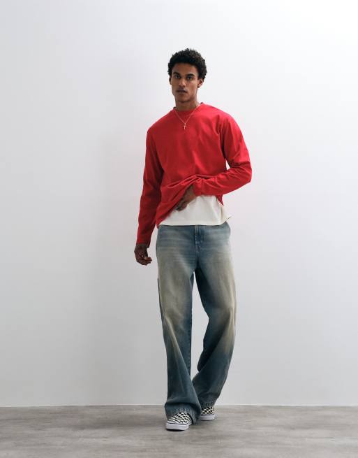 ASOS DESIGN kraftig t-shirt med lång ärm i rött och avslappnad passform, 5 av 5