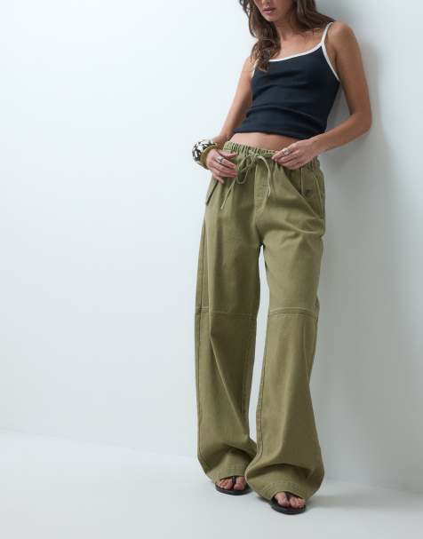 ASOS DESIGN kraftiga pull-on-byxor med fickor i khaki - view 1