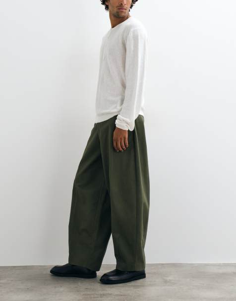 ASOS DESIGN kraftige skræddersyede bukser med brede barrel-ben i olivengrøn - view 1