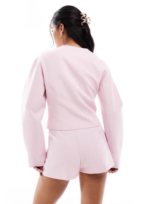 ASOS DESIGN – Kragenloser Blazer in Babyrosa mit Cocoon-Ärmeln, Kombiteil, 2 von 4