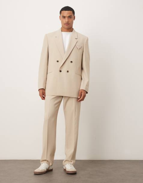 ASOS DESIGN – Kragenloser, kastiger Leinenanzug in Stein - view 1