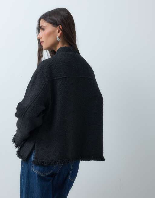 ASOS DESIGN kraglös jacka i bouclé med ullblandning i svart, 2 av 4