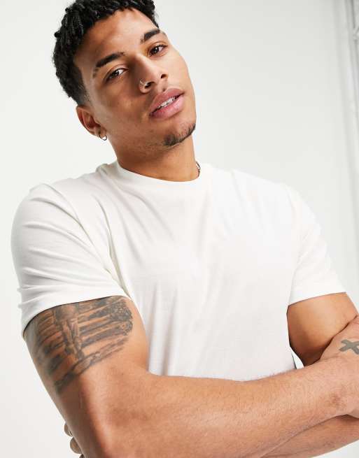 ASOS DESIGN – Krämfärgad t-shirt med rund halsringning - WHITE