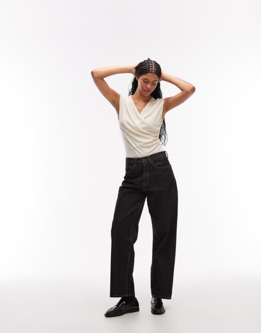 ASOS DESIGN – Krämvit body i mjuk jersey med draperande omlottdesign, 3 av 4