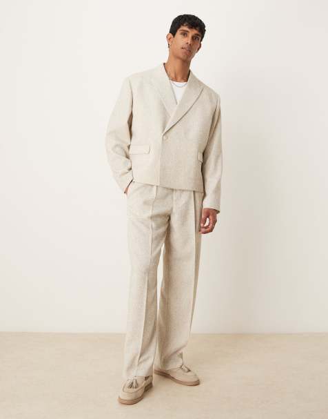 ASOS DESIGN – Krämvit, dubbelknäppt, kort kostym med boxig passform - view 1
