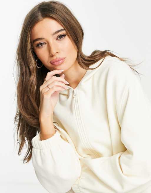 ASOS DESIGN – Krämvit huvtröja med dragkedja och boxig passform, 3 av 4