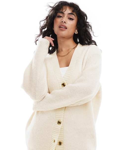 ASOS DESIGN – Krämvit, lång boyfriend-kofta - view 1