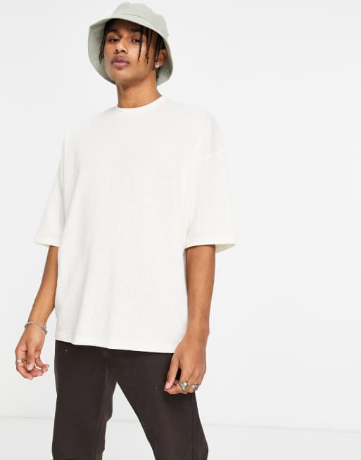 ASOS DESIGN – Krämvit, lätt, våfflad t-shirt i oversize