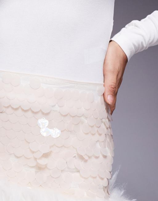 ASOS DESIGN – Krämvit minikjol med paljetter och fuskpälskant, 3 av 5
