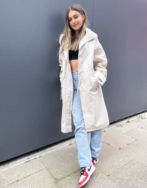 ASOS DESIGN – Krämvit parkas i lång modell