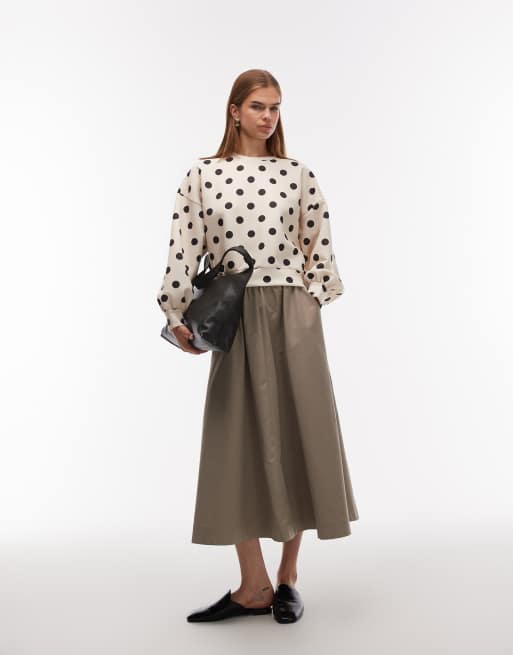 ASOS DESIGN – Krämvit, prickig sweatshirt i oversize med ballongärmar i scubaliknande material, 3 av 4