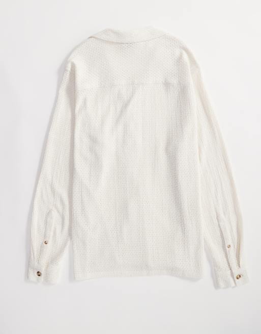 ASOS DESIGN – Krämvit skjorta med avslappnad passform, randigt mönster och platt krage, 4 av 4