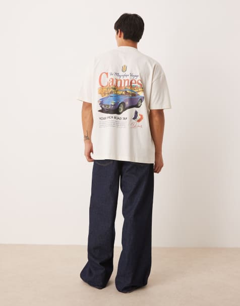 ASOS DESIGN – Krämvit t-shirt i oversize med biltryck - view 1