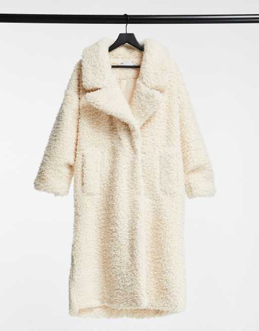 ASOS DESIGN – Krämvit teddykappa i extra oversize