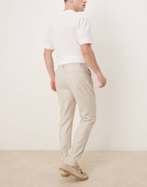 ASOS DESIGN – Krämvita, kritstrecksrandiga, smala finbyxor i linnemix, 3 av 5