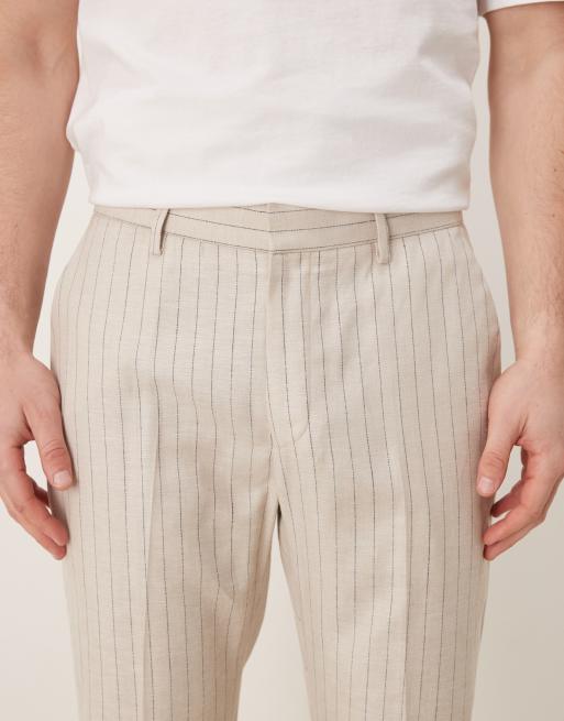 ASOS DESIGN – Krämvita, kritstrecksrandiga, smala finbyxor i linnemix, 4 av 5