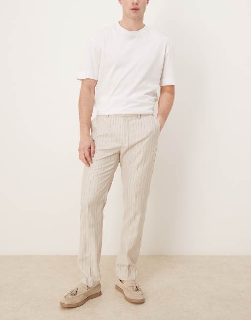 ASOS DESIGN – Krämvita, kritstrecksrandiga, smala finbyxor i linnemix, 5 av 5