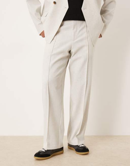 ASOS DESIGN – Krämvita, melerade, strukturerade, vida kostymbyxor, del av kostym, 2 av 5