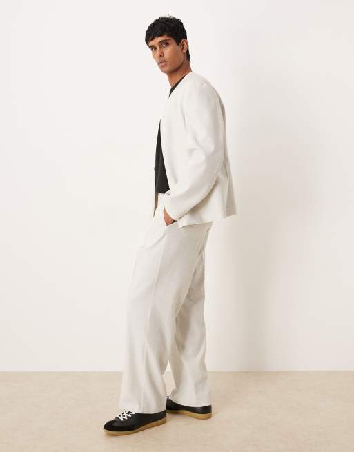 ASOS DESIGN – Krämvita, melerade, strukturerade, vida kostymbyxor, del av kostym, 3 av 5